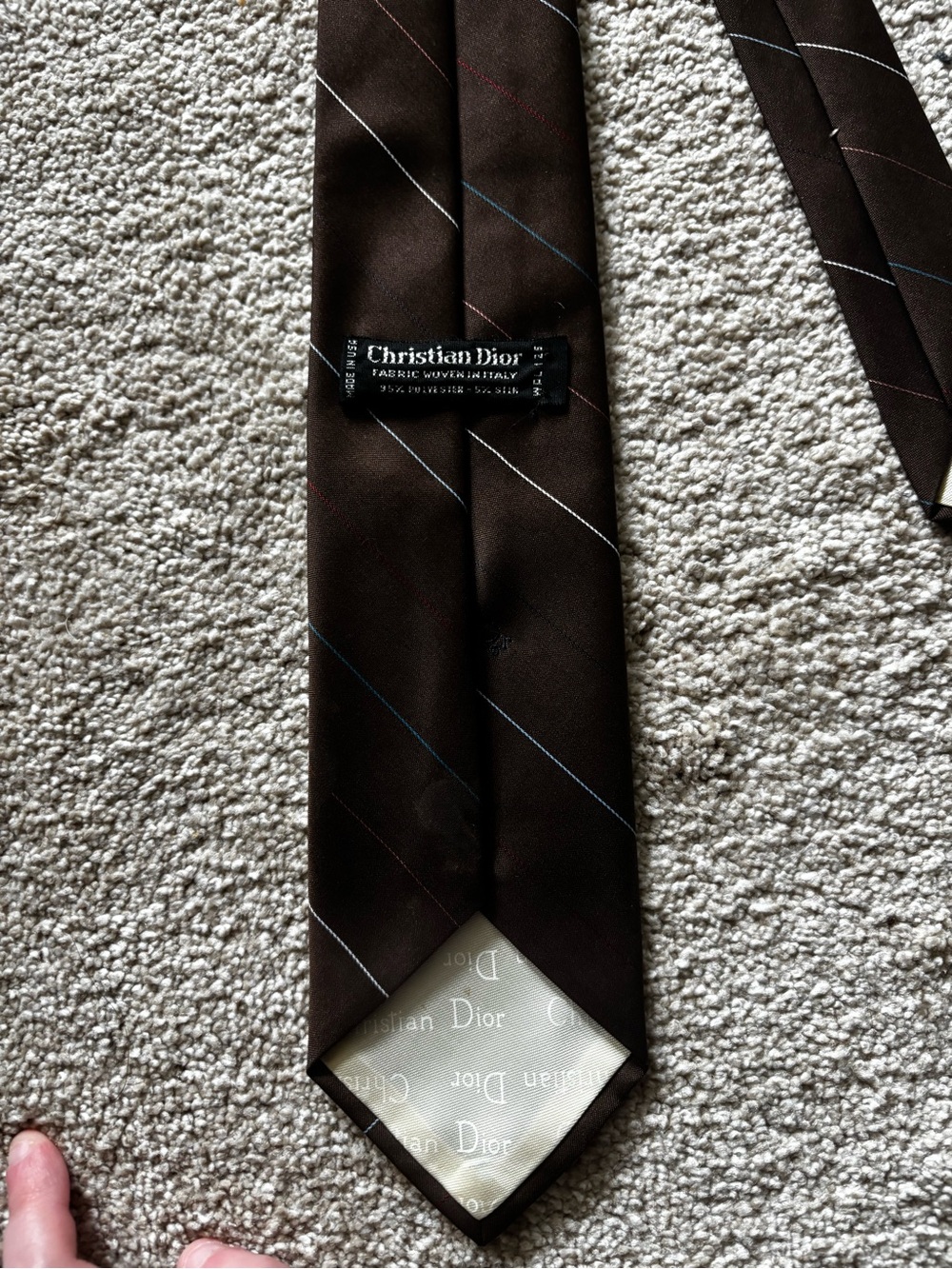 Dior Brown Silk Tie with Subtle Diagonal Stripes